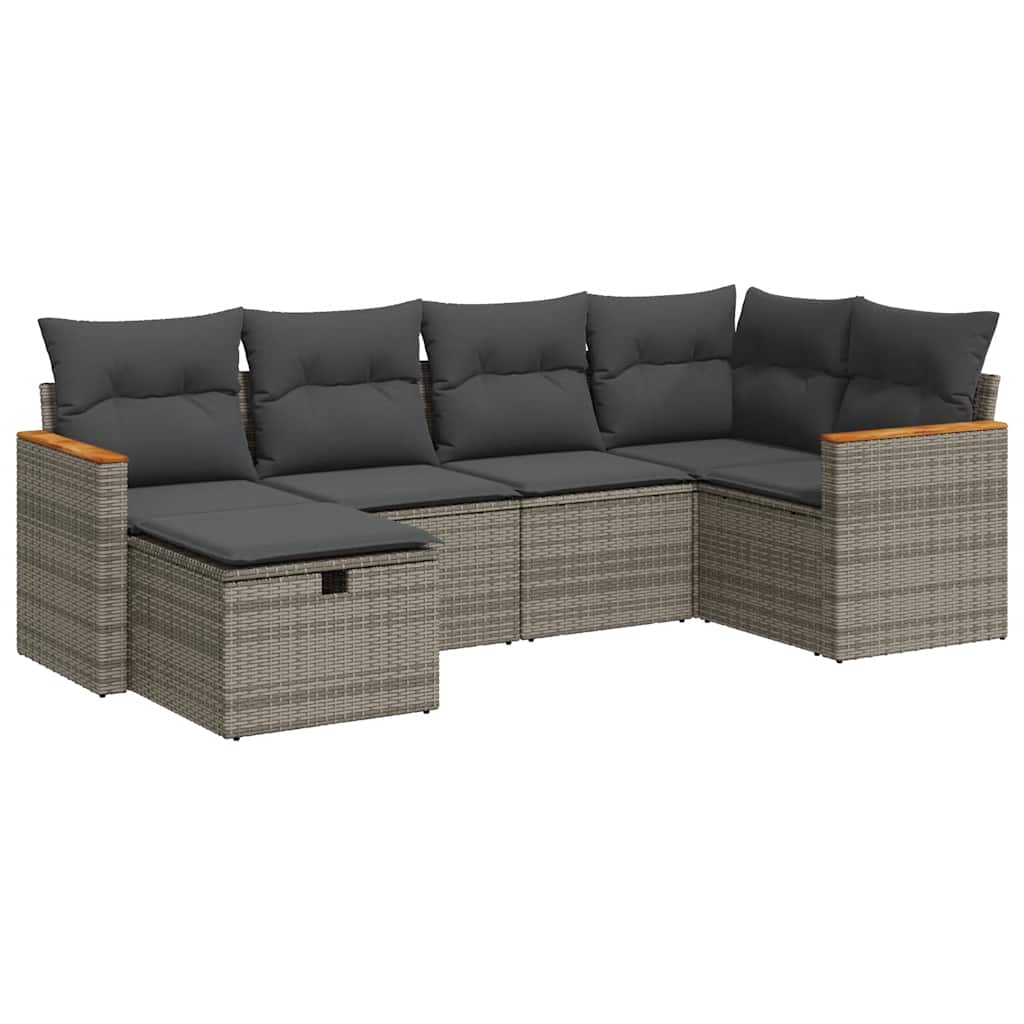 Set Divano da Giardino 6 pz con Cuscini Grigio in Polyrattan | homemem39