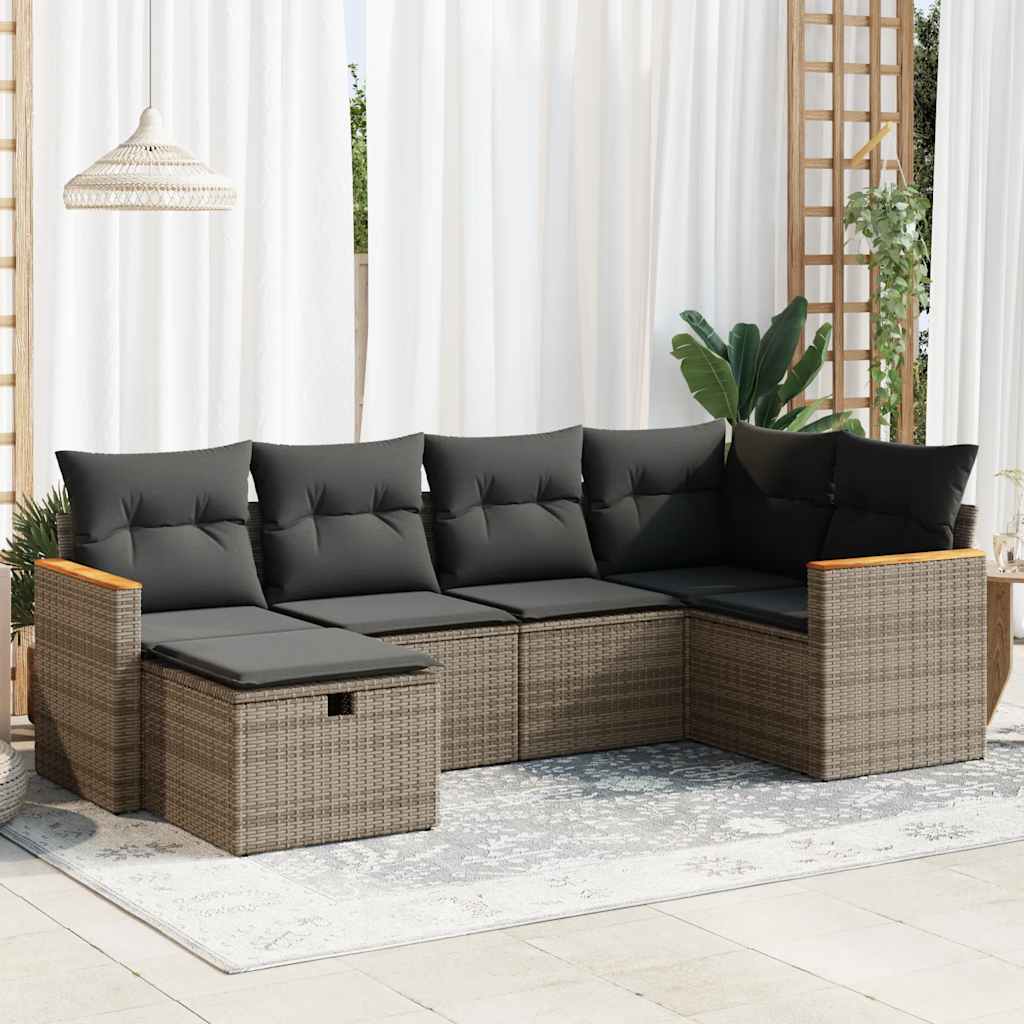 Set Divano da Giardino 6 pz con Cuscini Grigio in Polyrattan | homemem39