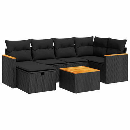 Set Divani da Giardino con Cuscini 7pz Nero Polyrattan | homemem39