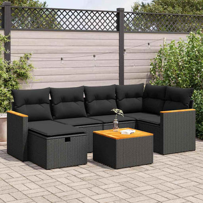 Set Divani da Giardino con Cuscini 7pz Nero Polyrattan | homemem39