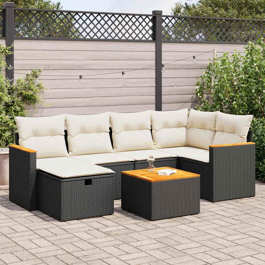 Set Divani da Giardino con Cuscini 7pz Nero Polyrattan - homemem39