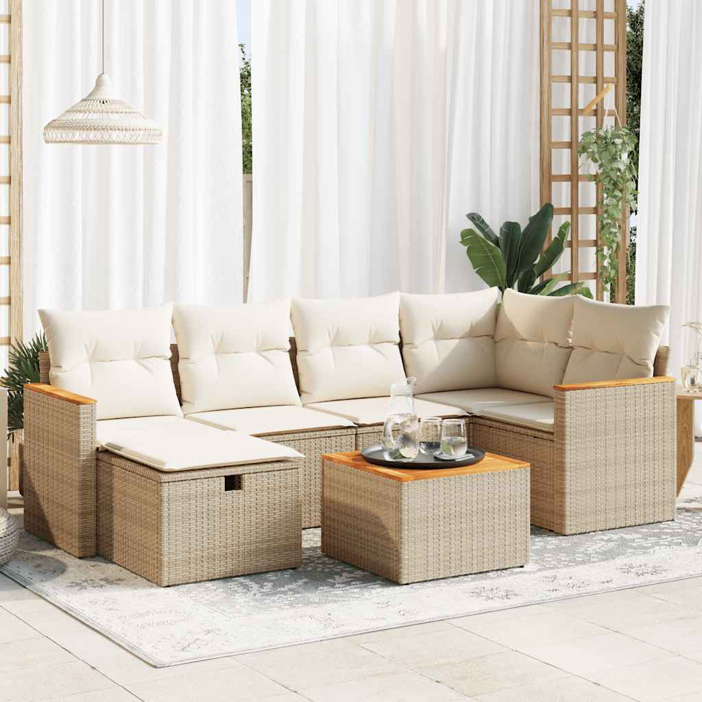 Set Divani da Giardino 7 pz con Cuscini Beige in Polyrattan | homemem39