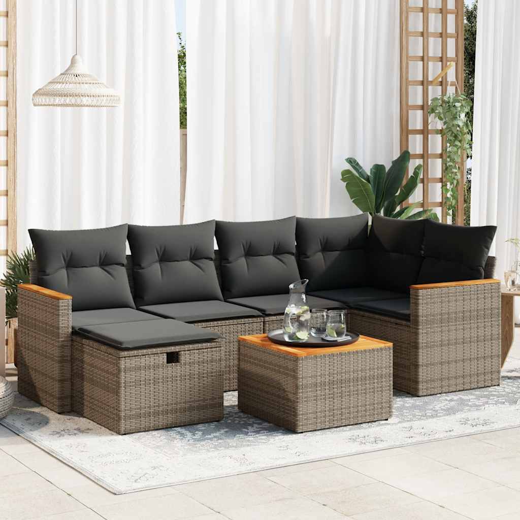 Set Divani da Giardino 7 pz con Cuscini in Polyrattan