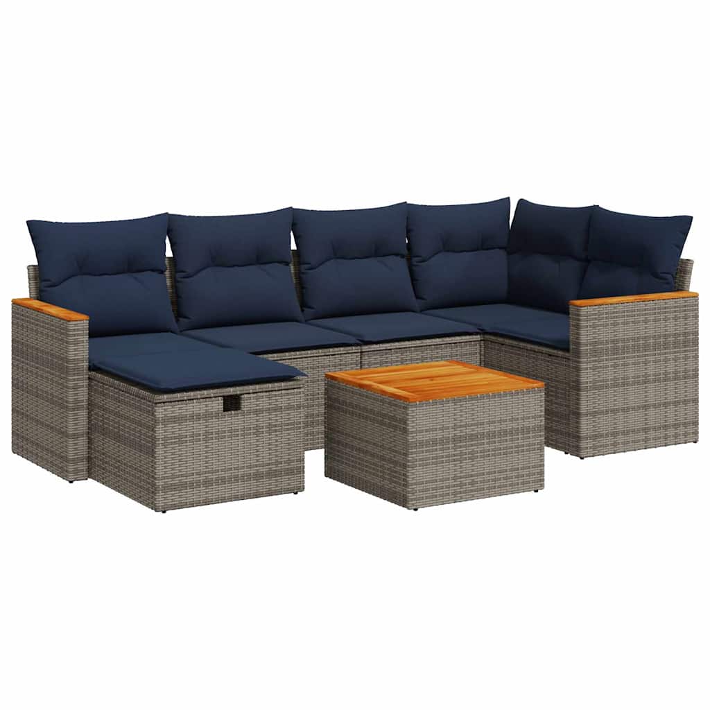 Set Divani da Giardino 7 pz con Cuscini Grigio in Polyrattan | homemem39