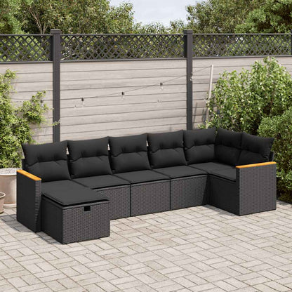 Set Divani da Giardino con Cuscini 7pz Nero Polyrattan | homemem39