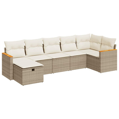 Set Divani da Giardino 7 pz con Cuscini Beige in Polyrattan | homemem39