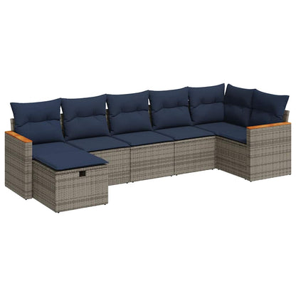 Set Divani da Giardino 7 pz con Cuscini Grigio in Polyrattan | homemem39