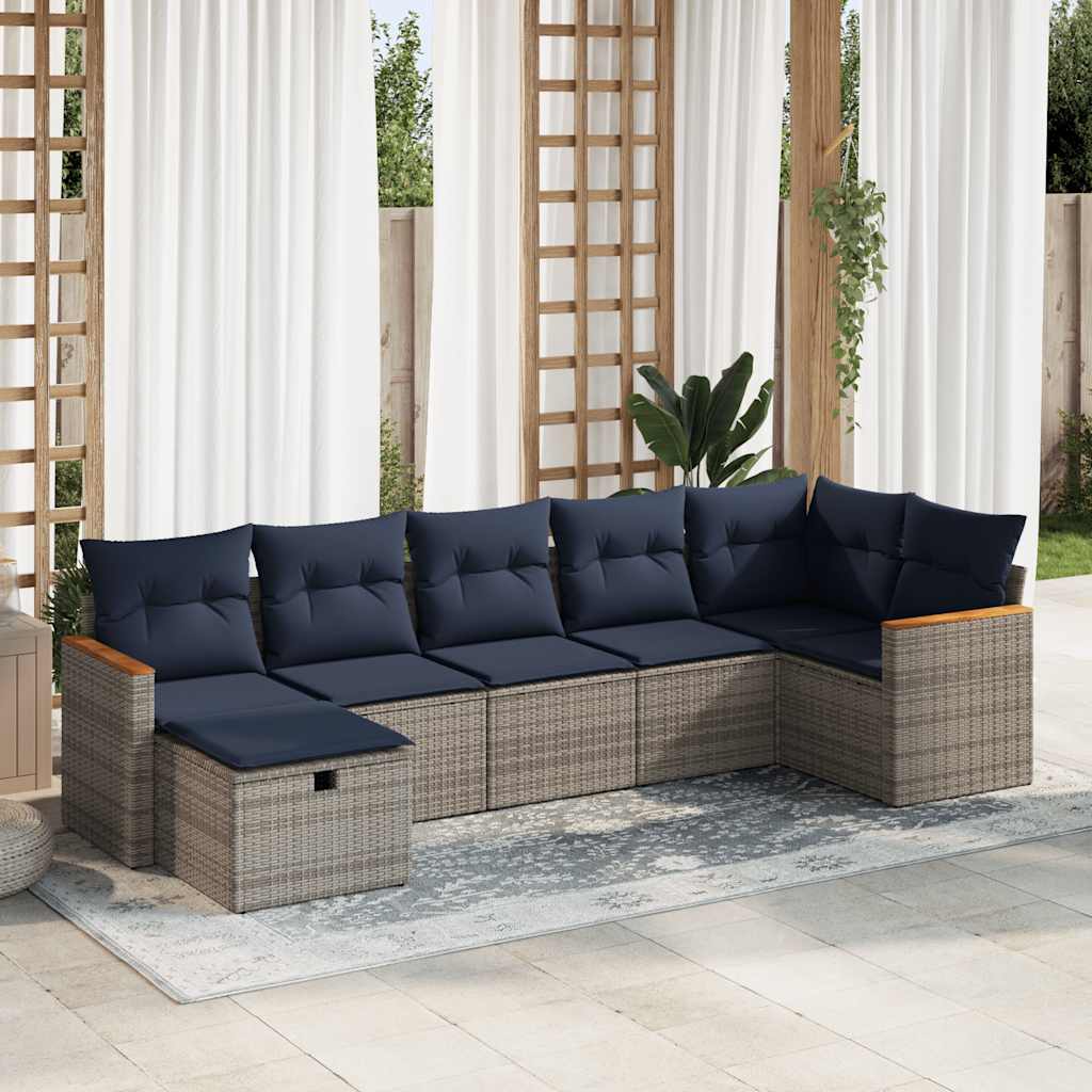 Set Divani da Giardino 7 pz con Cuscini Grigio in Polyrattan | homemem39