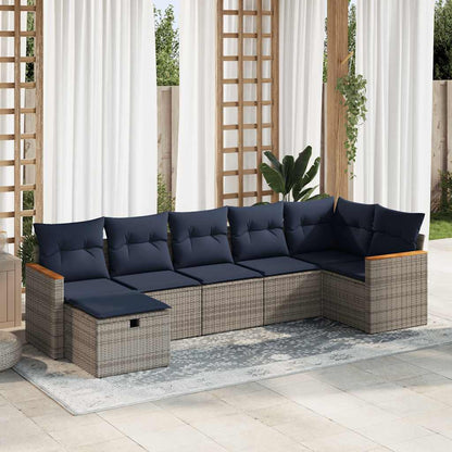 Set Divani da Giardino 7 pz con Cuscini Grigio in Polyrattan | homemem39