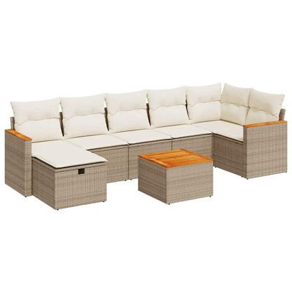 Set Divano da Giardino 8 pz con Cuscini Beige in Polyrattan | homemem39