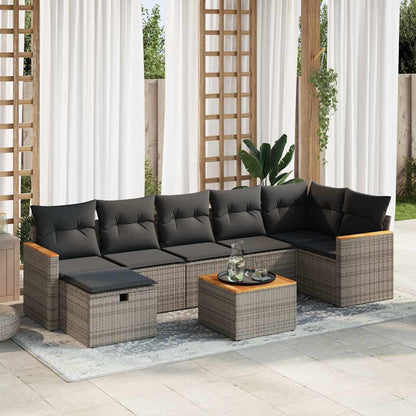 Set Divano da Giardino 8 pz con Cuscini Grigio in Polyrattan | homemem39