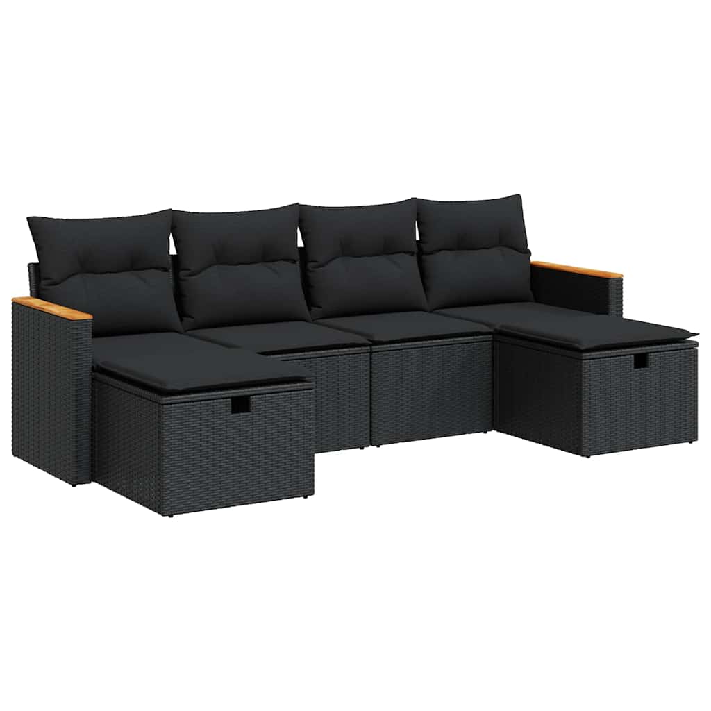 Set Divano da Giardino 6 pz con Cuscini Nero in Polyrattan | homemem39