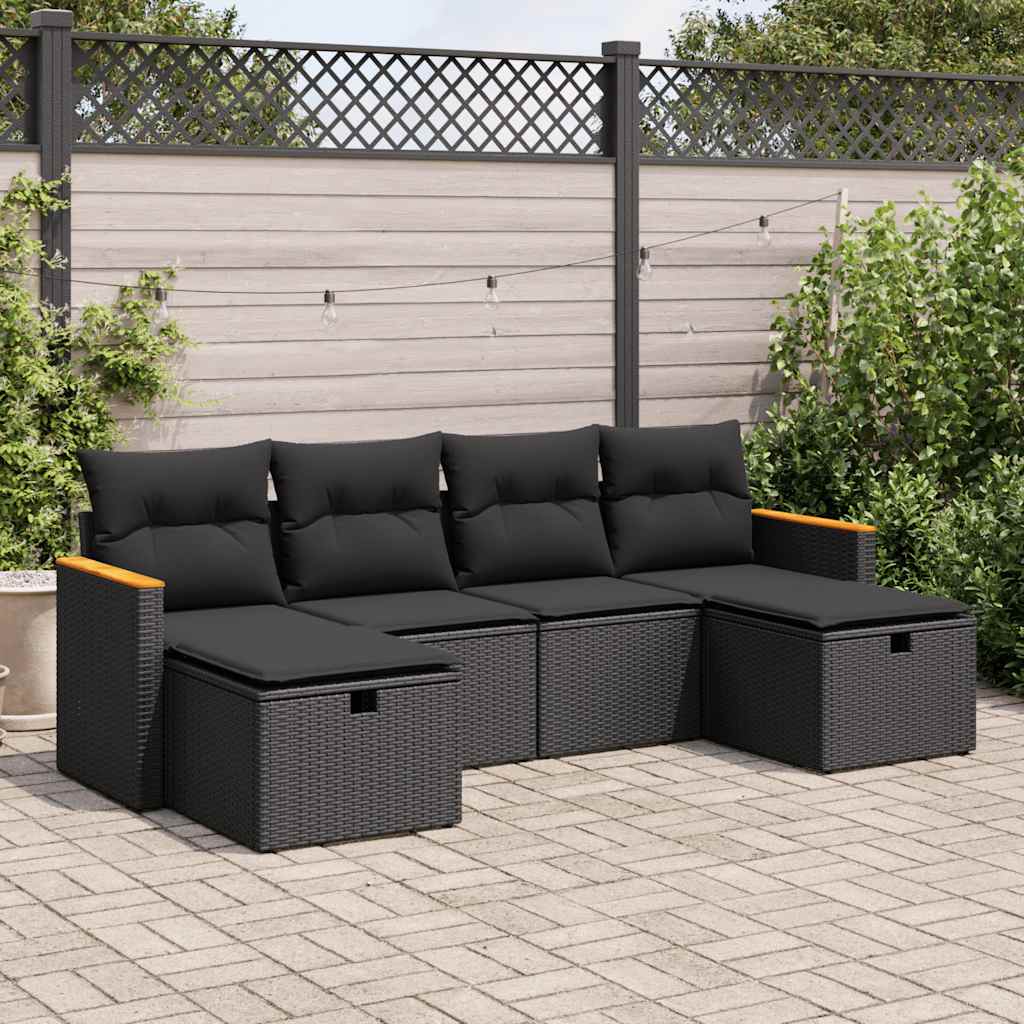 Set Divano da Giardino 6 pz con Cuscini Nero in Polyrattan | homemem39