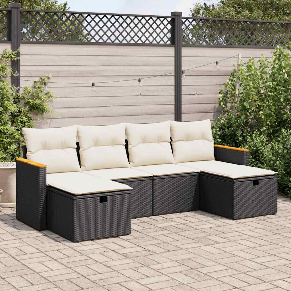 Set Divano da Giardino 6 pz con Cuscini Nero in Polyrattan - homemem39