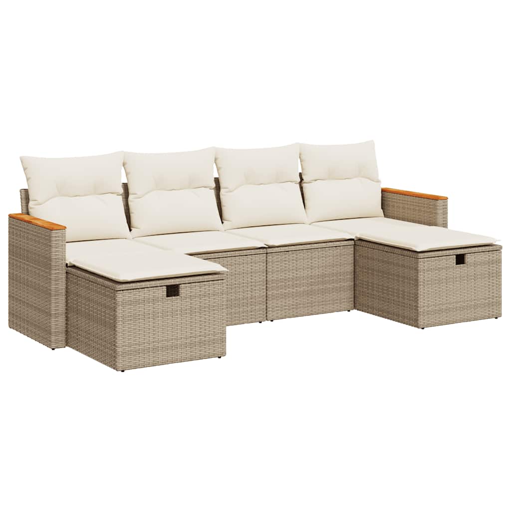 Set Divano da Giardino 6 pz con Cuscini Beige in Polyrattan | homemem39