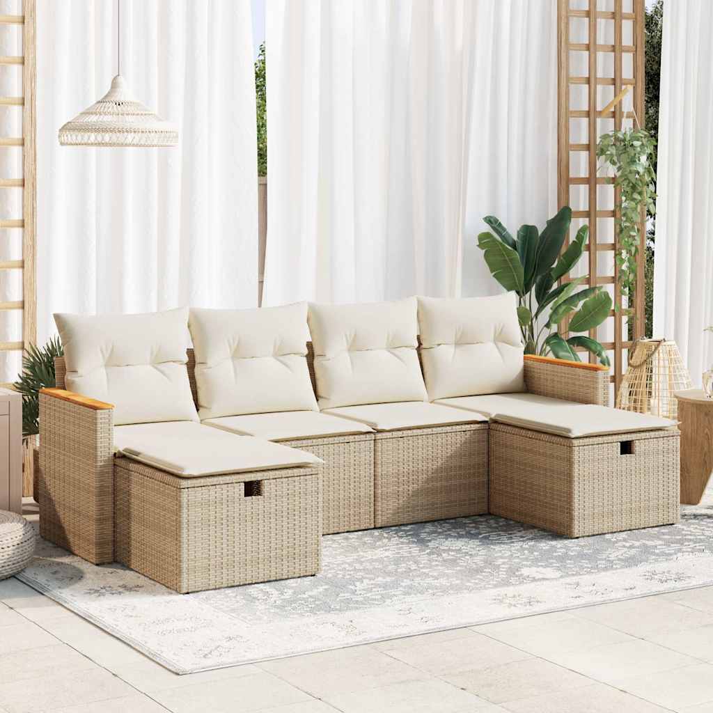 Set Divano da Giardino 6 pz con Cuscini Beige in Polyrattan | homemem39