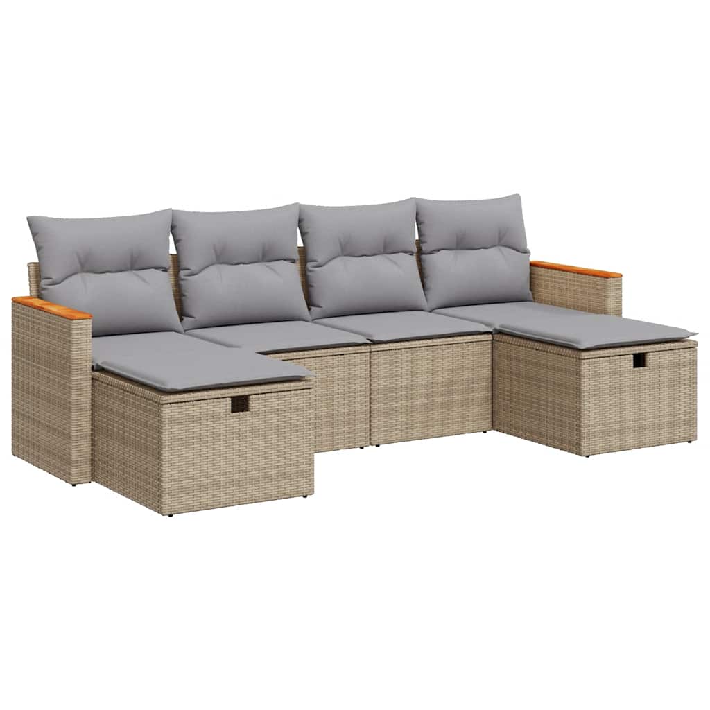 Set Divano da Giardino 6 pz con Cuscini Beige in Polyrattan - homemem39