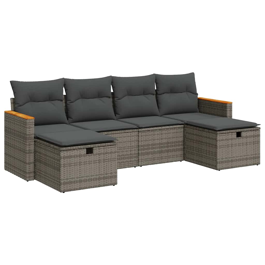 Set Divano da Giardino 6 pz con Cuscini Grigio in Polyrattan | homemem39