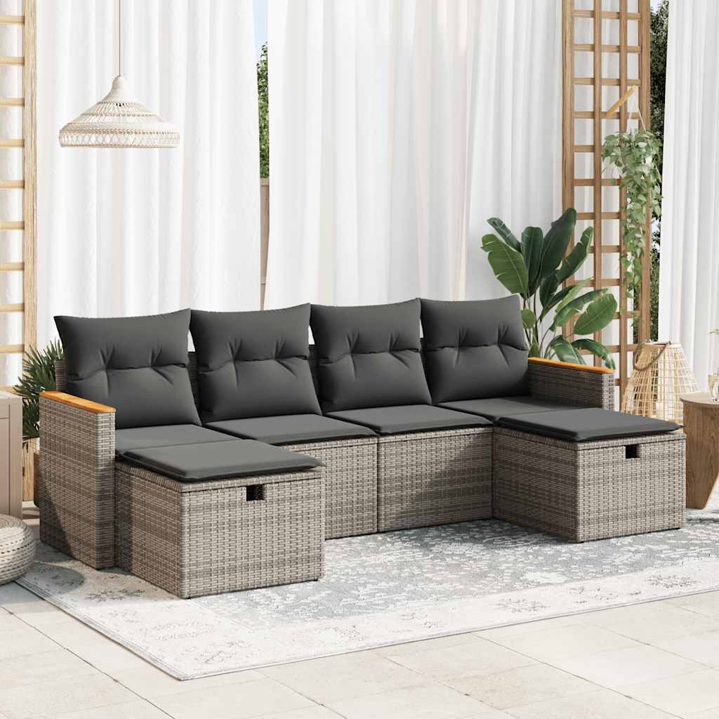 Set Divano da Giardino 6 pz con Cuscini Grigio in Polyrattan | homemem39