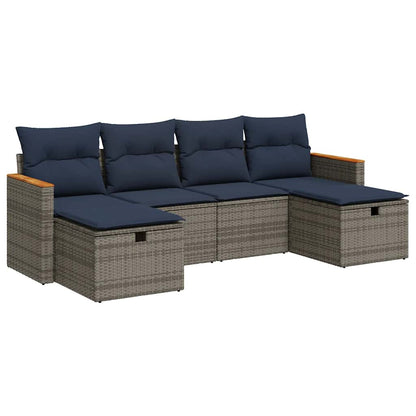 Set Divano da Giardino 6 pz con Cuscini Grigio in Polyrattan | homemem39