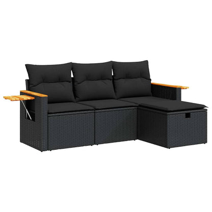 Set Divani da Giardino 4 pz con Cuscini Nero in Polyrattan | homemem39