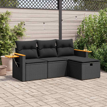 Set Divani da Giardino 4 pz con Cuscini Nero in Polyrattan | homemem39