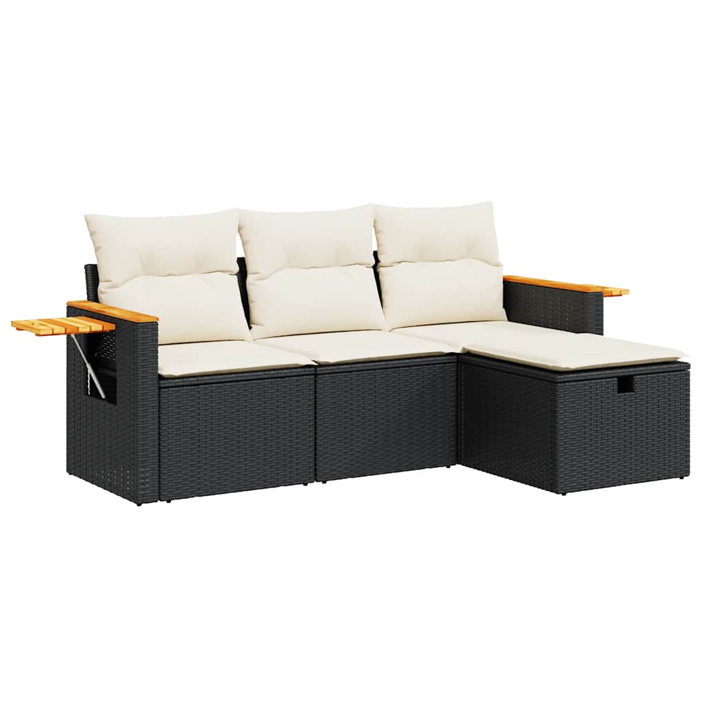 Set Divani da Giardino 4 pz con Cuscini Nero in Polyrattan | homemem39