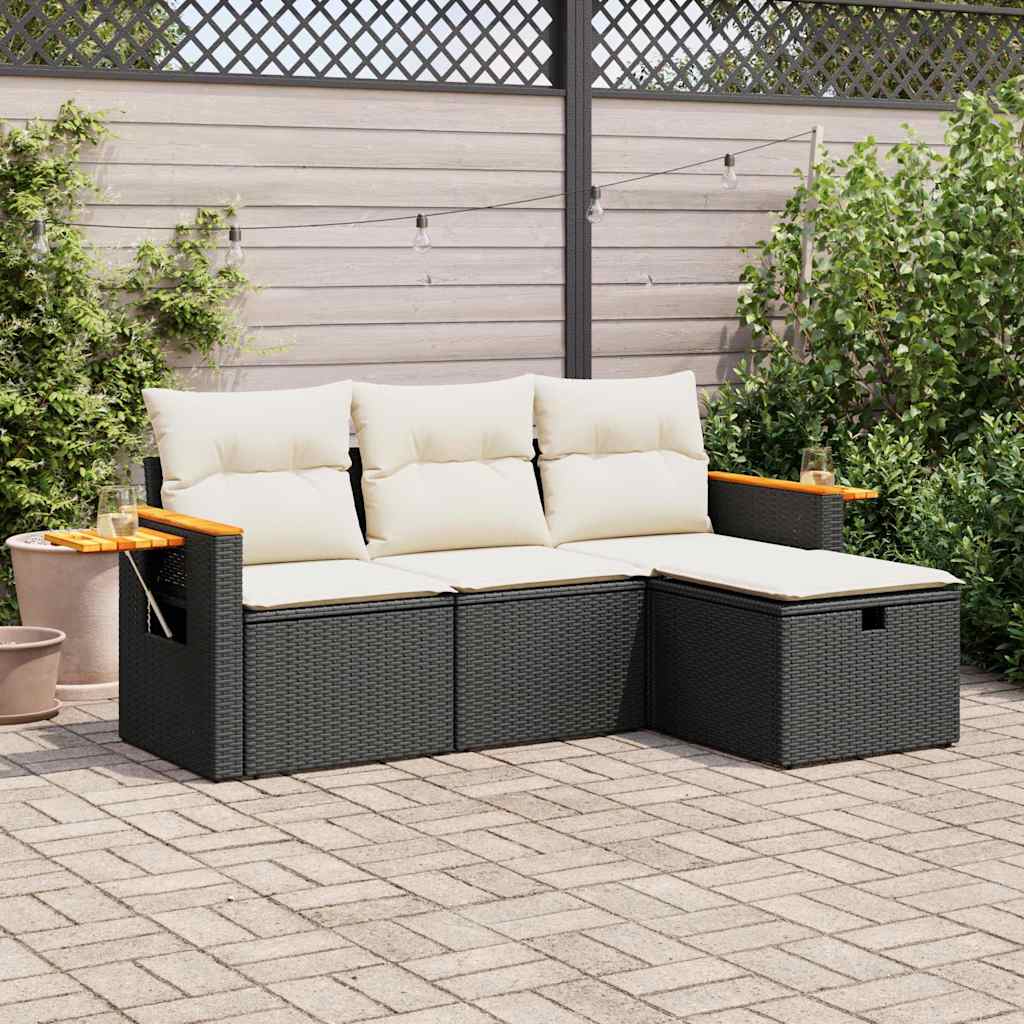 Set Divani da Giardino 4 pz con Cuscini Nero in Polyrattan | homemem39
