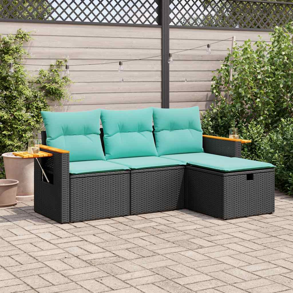 Set Divani da Giardino 4 pz con Cuscini Nero in Polyrattan | homemem39