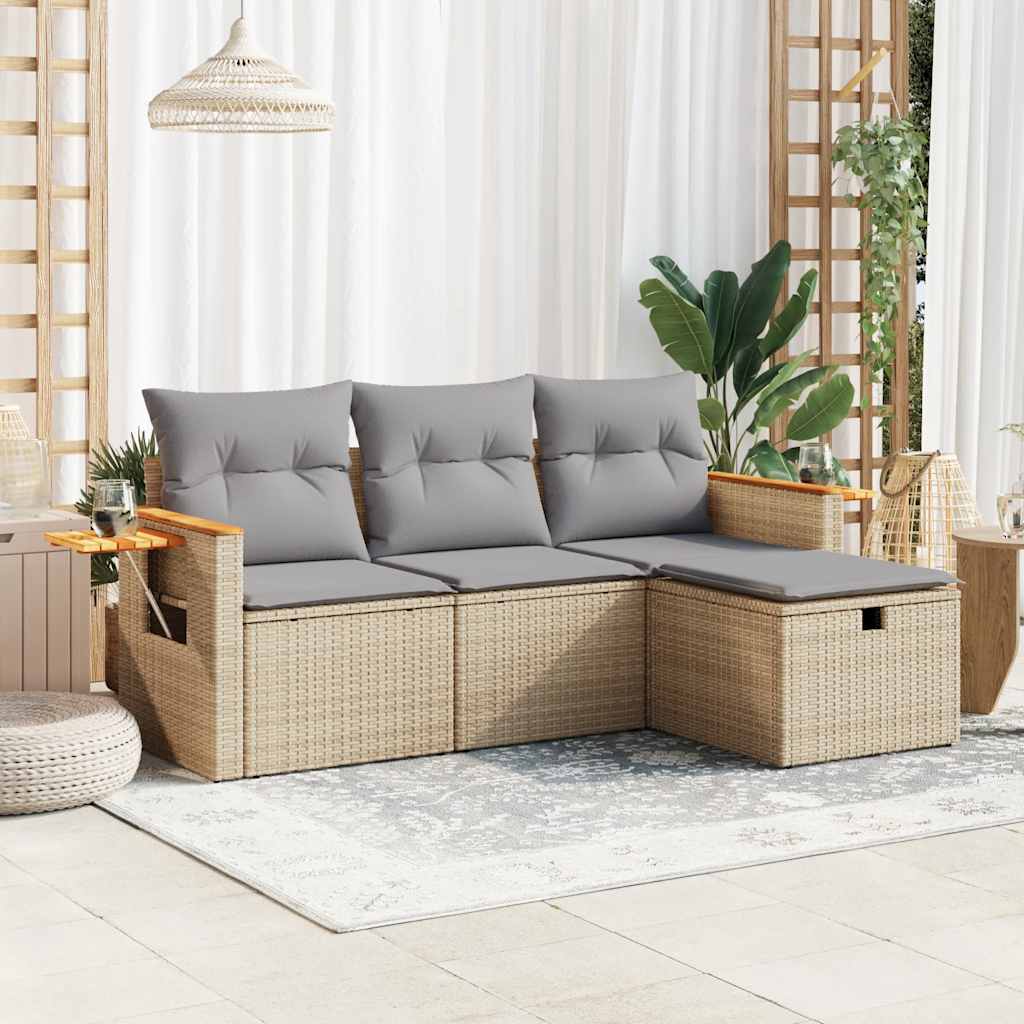 Set Divano da Giardino 4 pz con Cuscini in Polyrattan