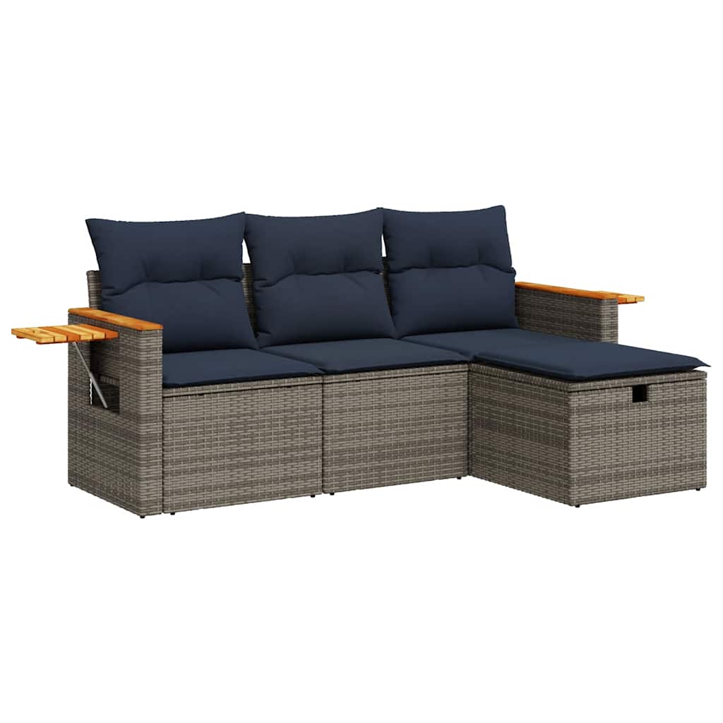 Set Divani da Giardino 4 pz con Cuscini in Polyrattan Grigio | homemem39