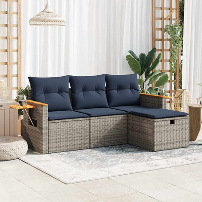 Set Divani da Giardino 4 pz con Cuscini in Polyrattan Grigio | homemem39