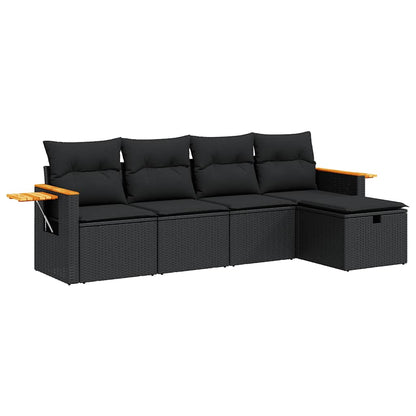 Set Divani da Giardino 5 pz con Cuscini in Polyrattan Nero | homemem39