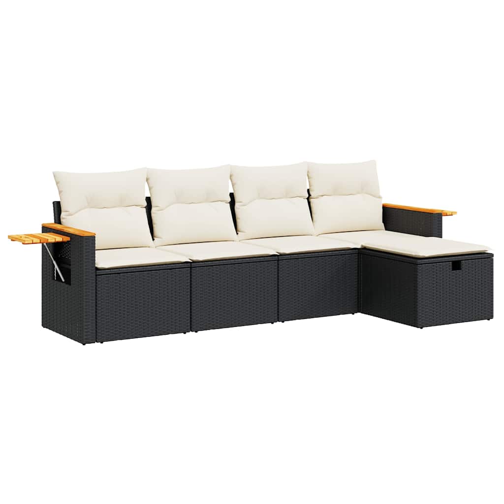 Set Divani da Giardino 5 pz con Cuscini in Polyrattan Nero | homemem39
