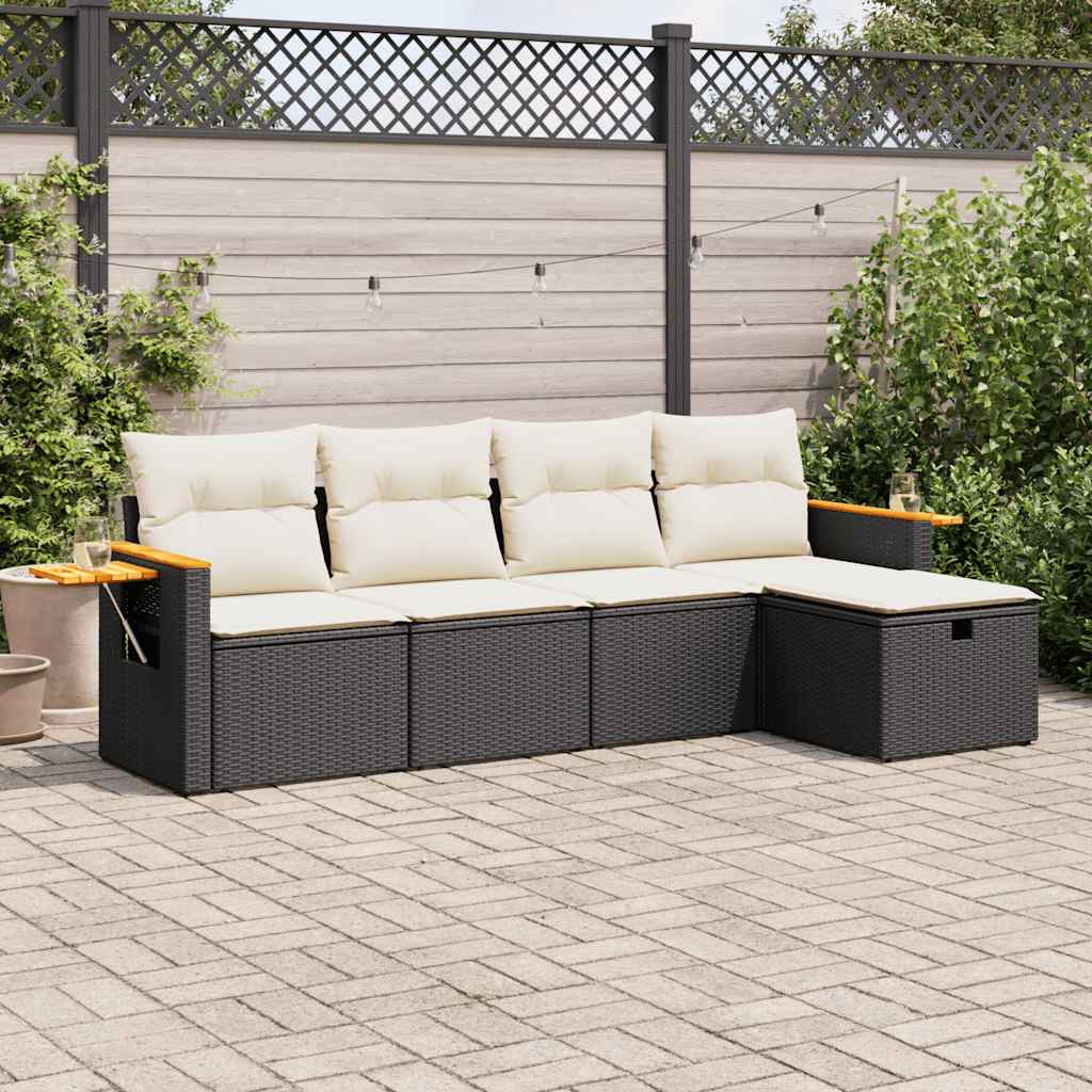 Set Divani da Giardino 5 pz con Cuscini in Polyrattan Nero | homemem39