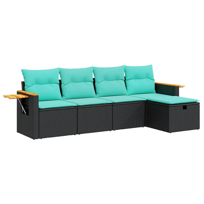 Set Divani da Giardino 5 pz con Cuscini in Polyrattan Nero