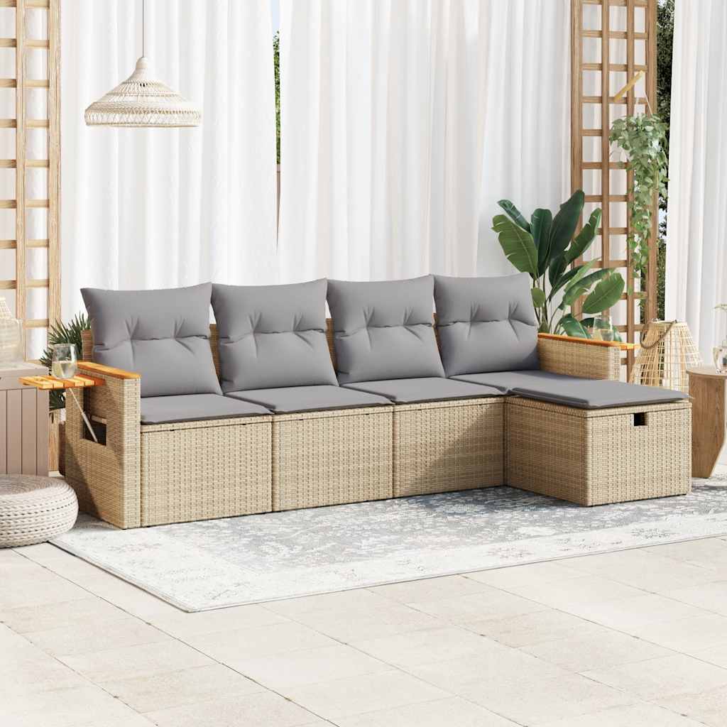 Set Divano da Giardino 5 pz con Cuscini Beige in Polyrattan - homemem39