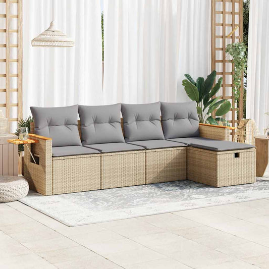 Set Divano da Giardino 5 pz con Cuscini Beige in Polyrattan - homemem39