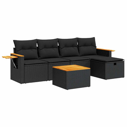 Set Divano da Giardino 6 pz con Cuscini Nero in Polyrattan