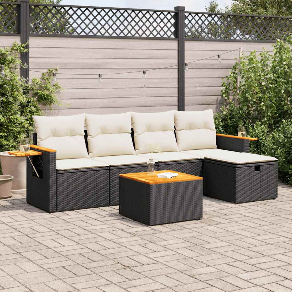 Set Divano da Giardino 6 pz con Cuscini Nero in Polyrattan | homemem39