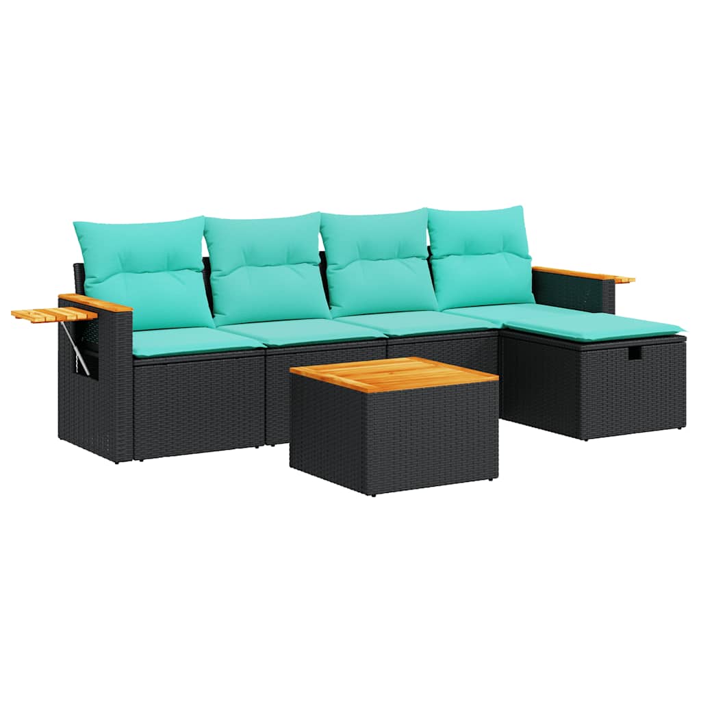 Set Divano da Giardino 6 pz con Cuscini Nero in Polyrattan | homemem39