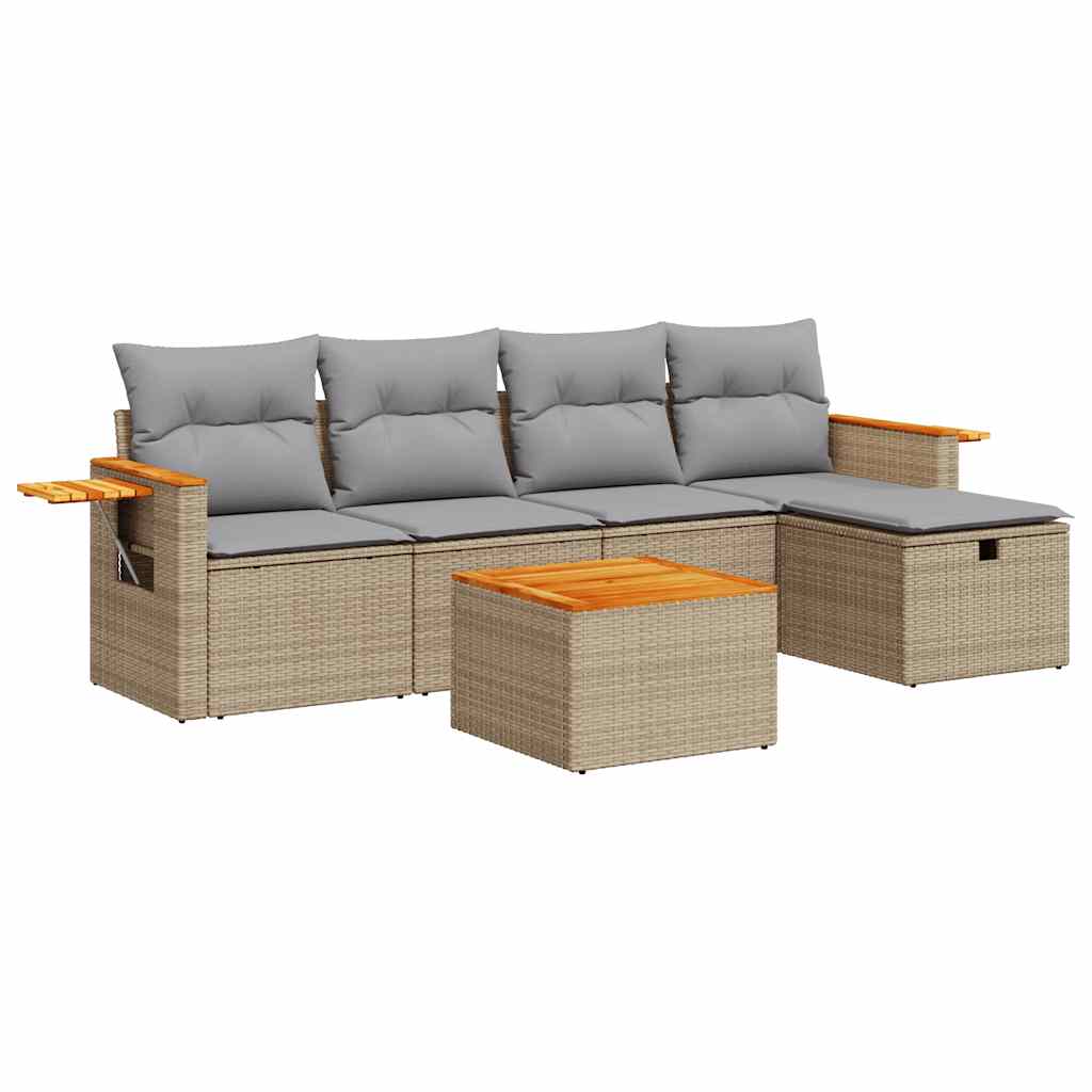 Set Divano da Giardino 6 pz con Cuscini Beige in Polyrattan - homemem39