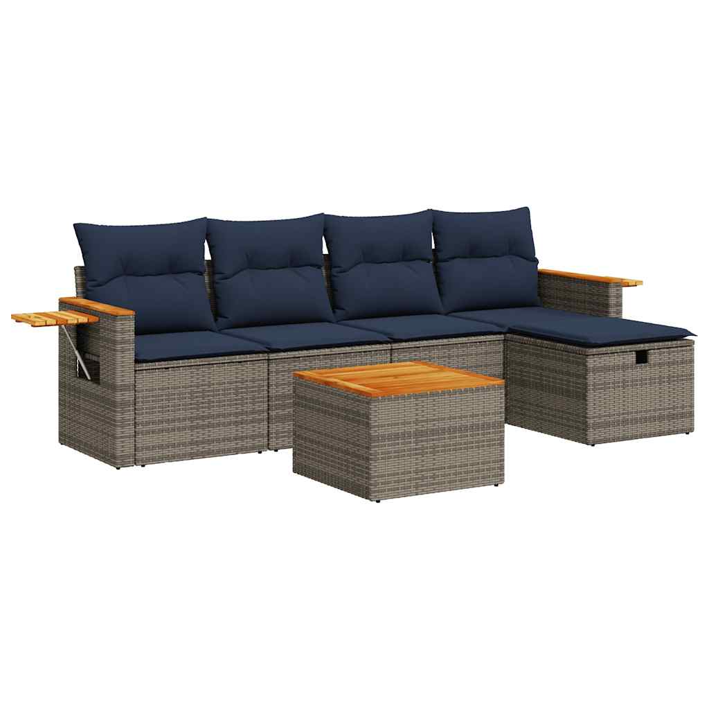 Set Divano da Giardino 6 pz con Cuscini Grigio in Polyrattan | homemem39