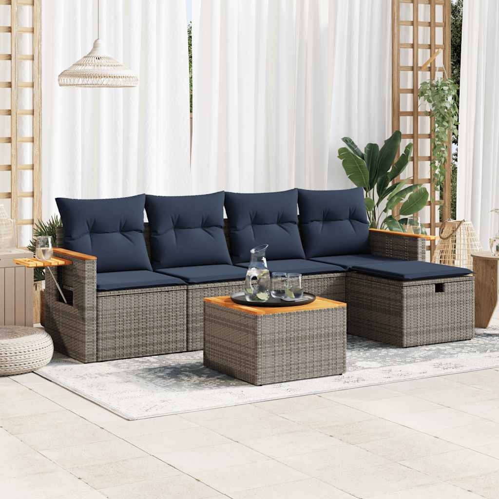 Set Divano da Giardino 6 pz con Cuscini Grigio in Polyrattan | homemem39