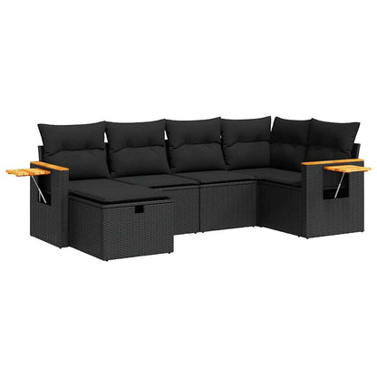 Set Divano da Giardino 6 pz con Cuscini Nero in Polyrattan