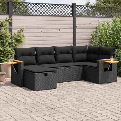 Set Divano da Giardino 6 pz con Cuscini Nero in Polyrattan