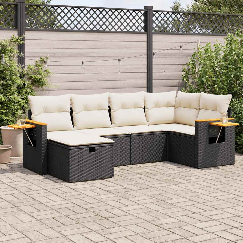 Set Divano da Giardino 6 pz con Cuscini Nero in Polyrattan | homemem39