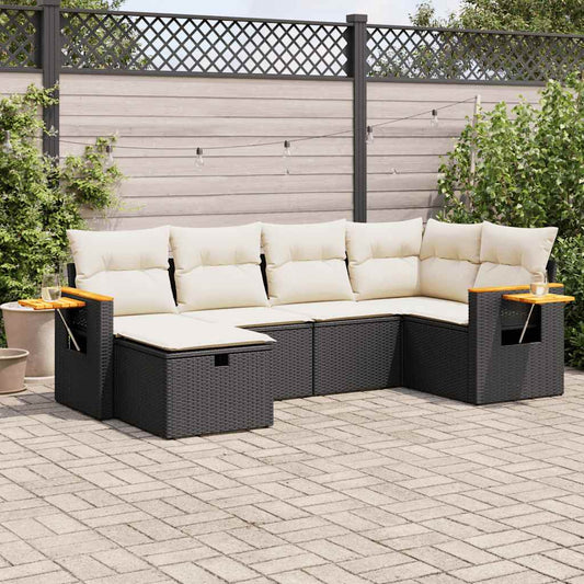 Set Divano da Giardino 6 pz con Cuscini Nero in Polyrattan - homemem39