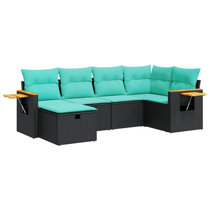 Set Divano da Giardino 6 pz con Cuscini Nero in Polyrattan