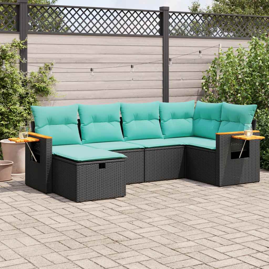 Set Divano da Giardino 6 pz con Cuscini Nero in Polyrattan | homemem39